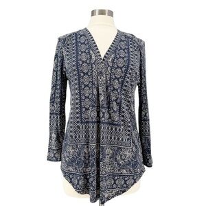 LUCKY BRAND Navy Bandana Print Knit Top L